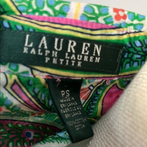 Ralph Lauren Green and Pink Cotton Paisley 3/4 Sleeve Button Down Shirt - Picture 2 of 7